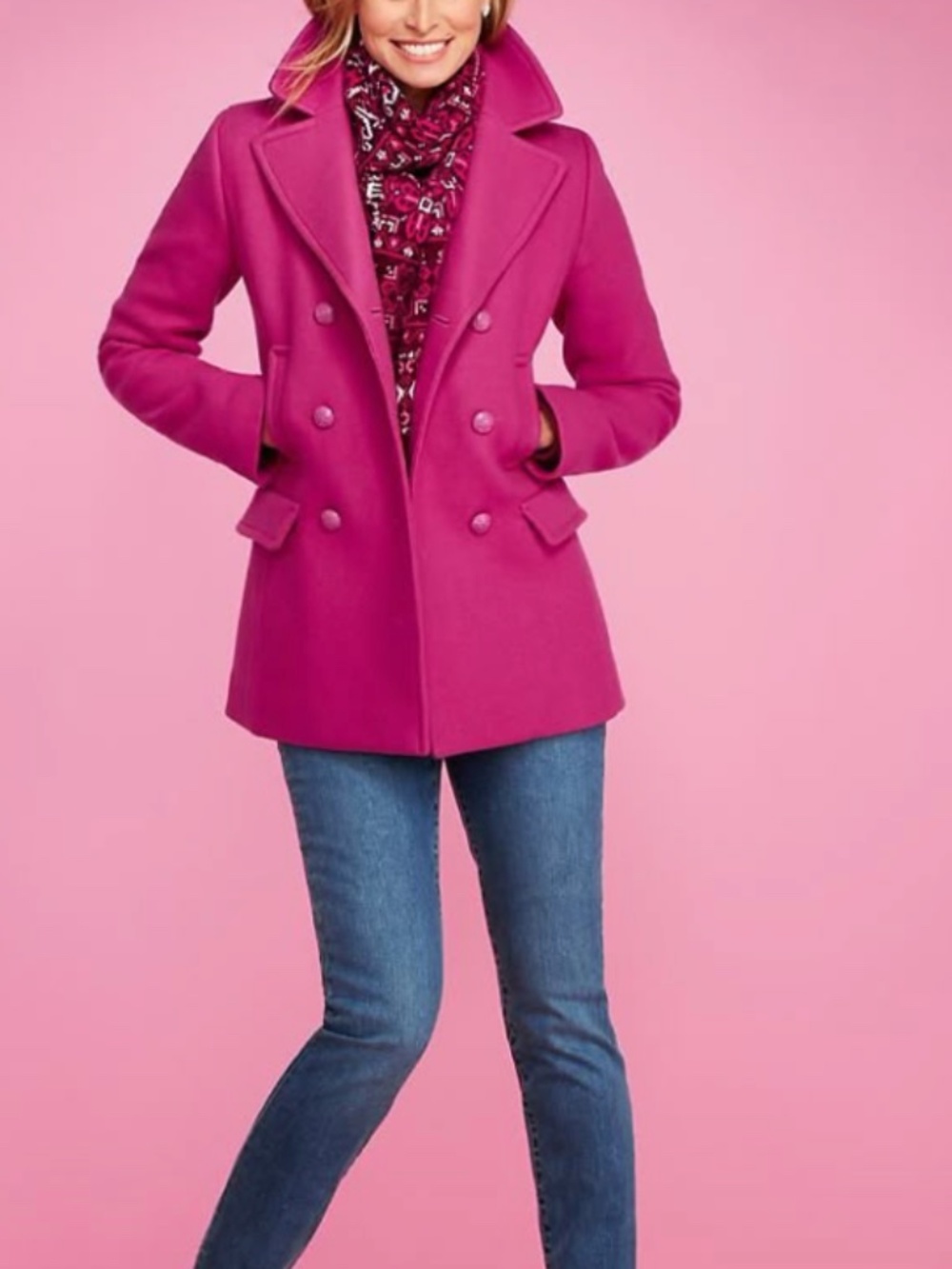 Talbots Double Breasted Wool Blend Pink Coat - 6